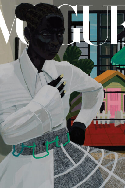 Illustration of a stylish figure on the cover of Vogue magazine, designed by top event planners.