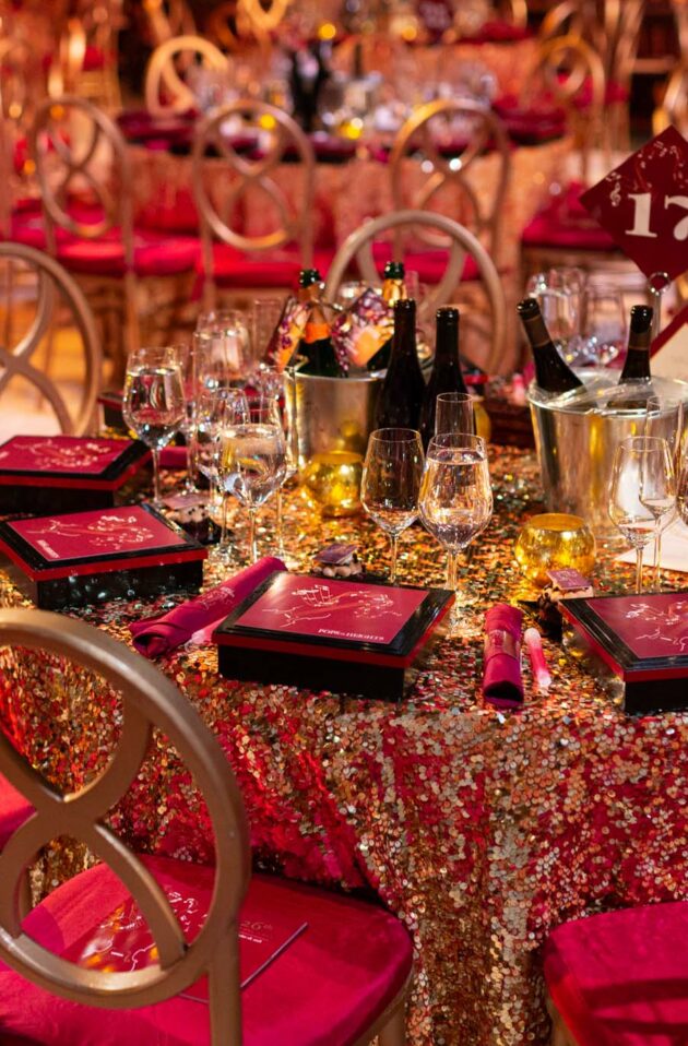 red table setting at bc gala.