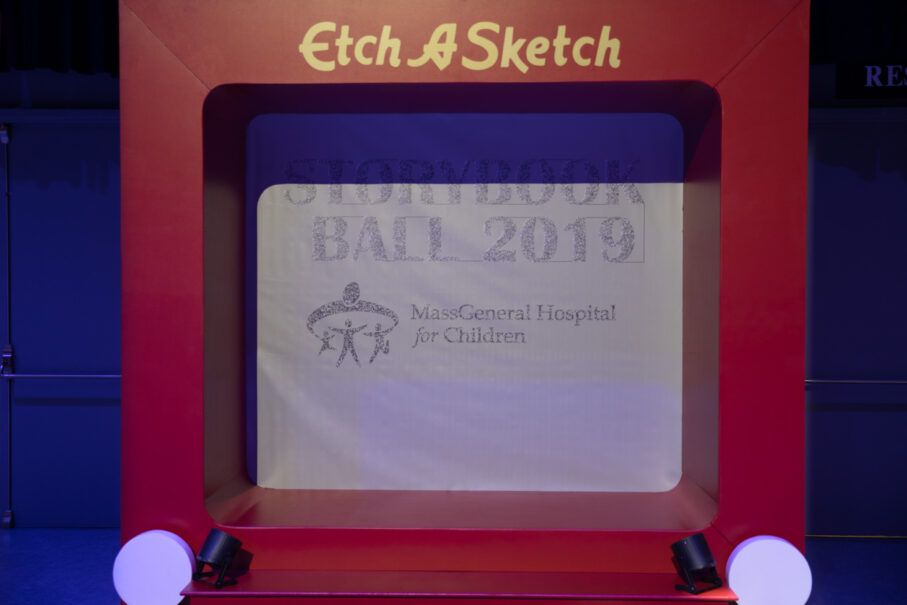large human-sized etch a sketch with storybook ball 2019 printed on it.