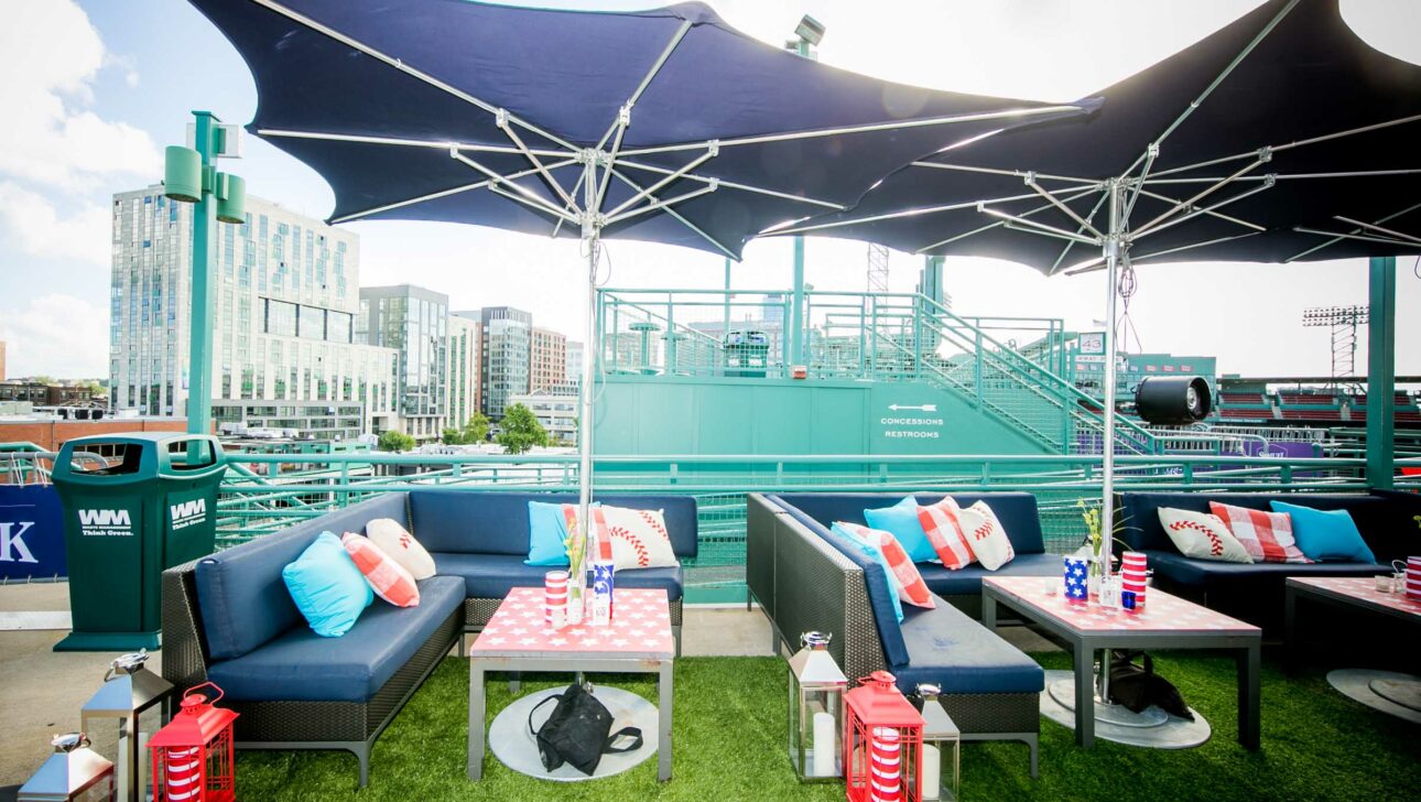 lounge seating on a deck at fenway park.
