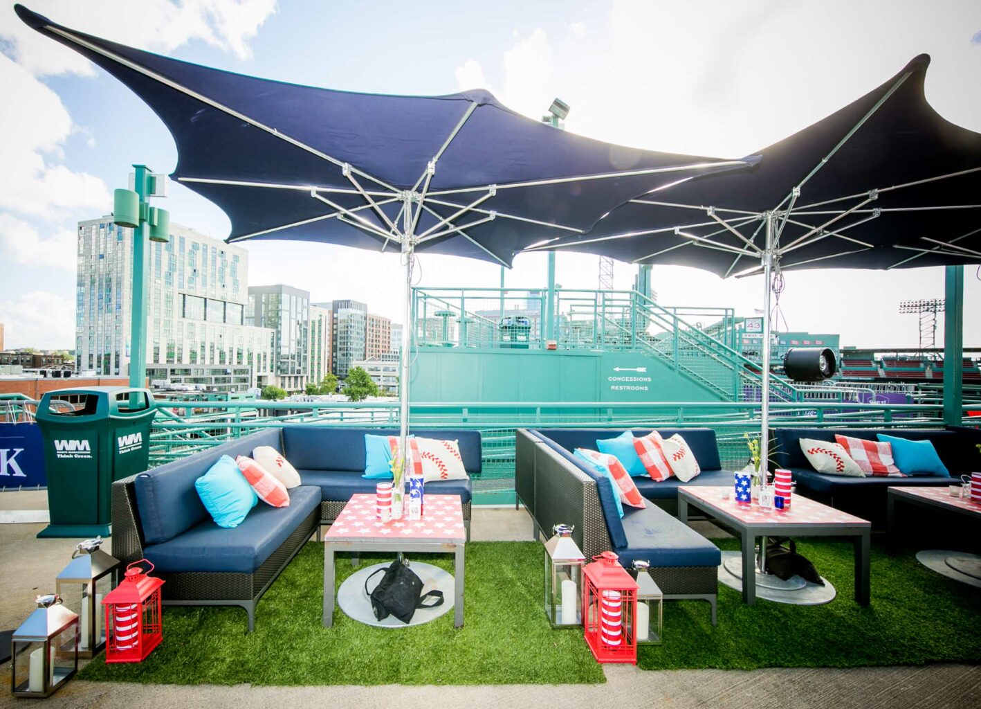lounge seating on a deck at fenway park.