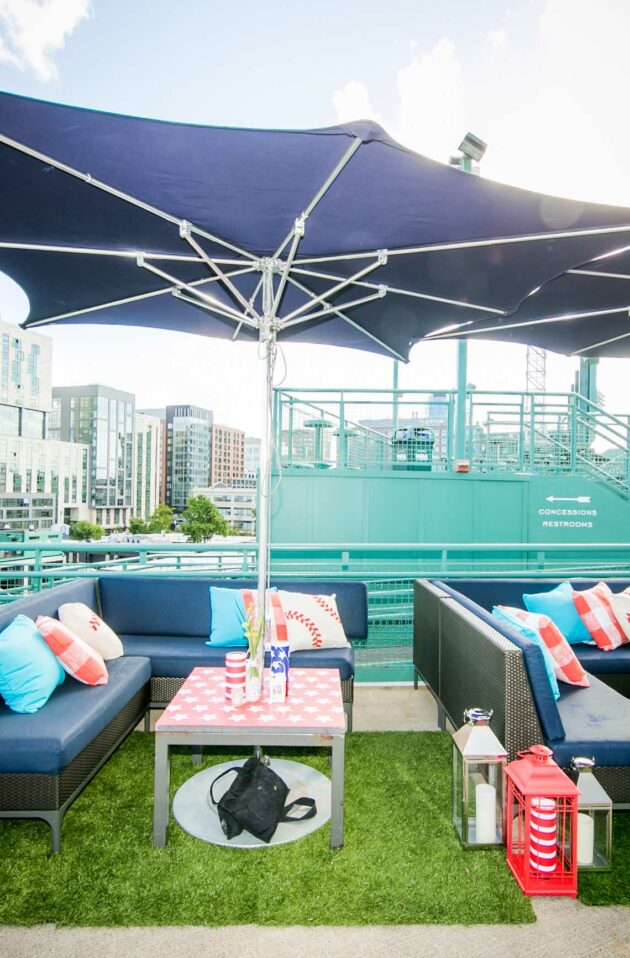 lounge seating on a deck at fenway park.