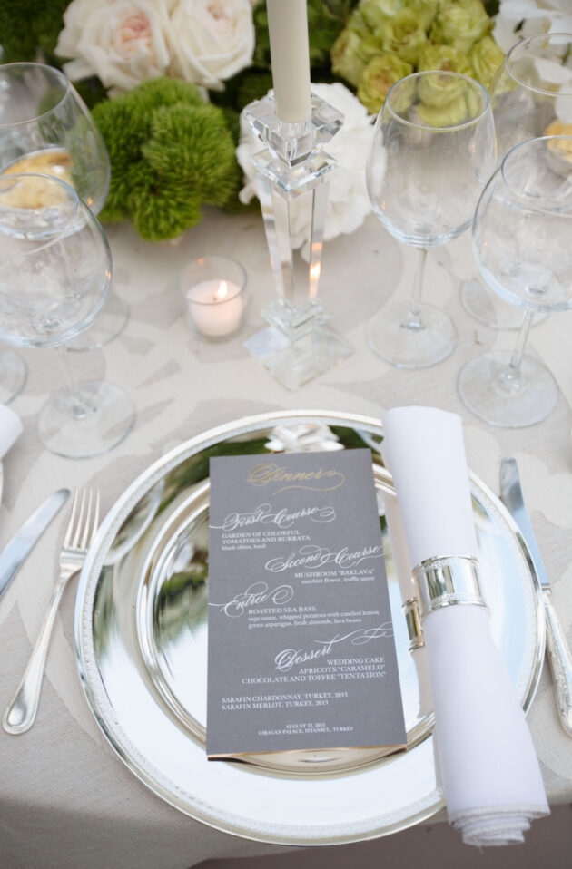 menu on a place setting for a wedding.