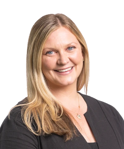 Professional woman smiling against a transparent background at an event planning company.