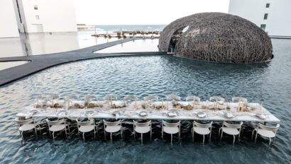 Viceroy Los Cabos Destination Wedding. Wedding reception in the water. Designed by Rafanelli Events.