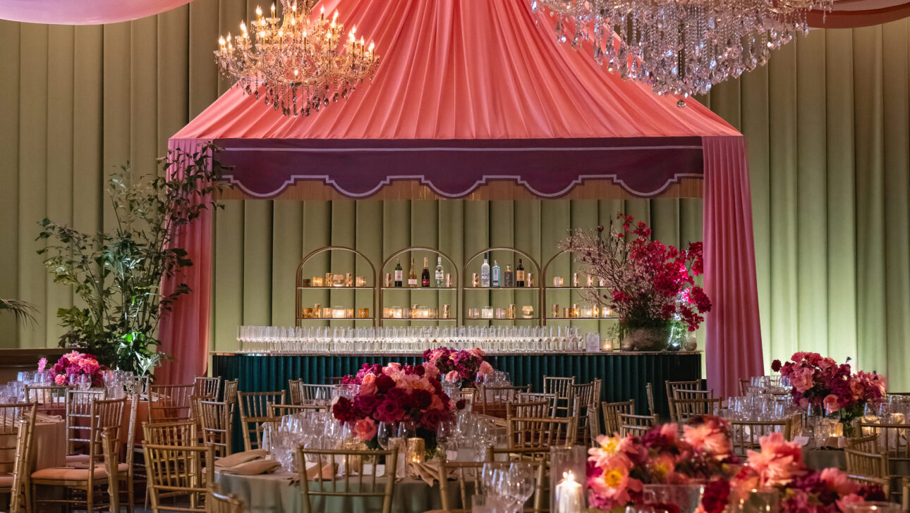 The exclusive amfAR Palm Beach Gala event seated gala dinner designed by Rafanelli Events.