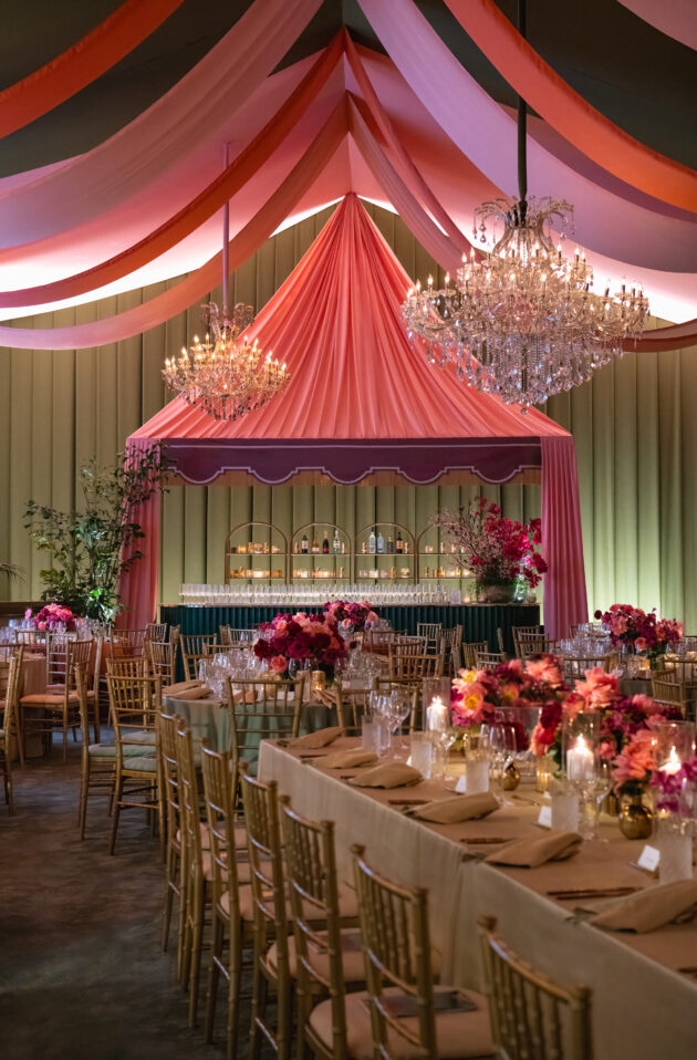 The exclusive amfAR Palm Beach Gala event seated gala dinner designed by Rafanelli Events.