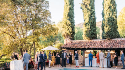 Poolside cocktail hour. Destination wedding Designed by Rafanelli Events.