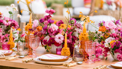 Stunning colorful tablescape for destination wedding designed by Rafanelli Events.